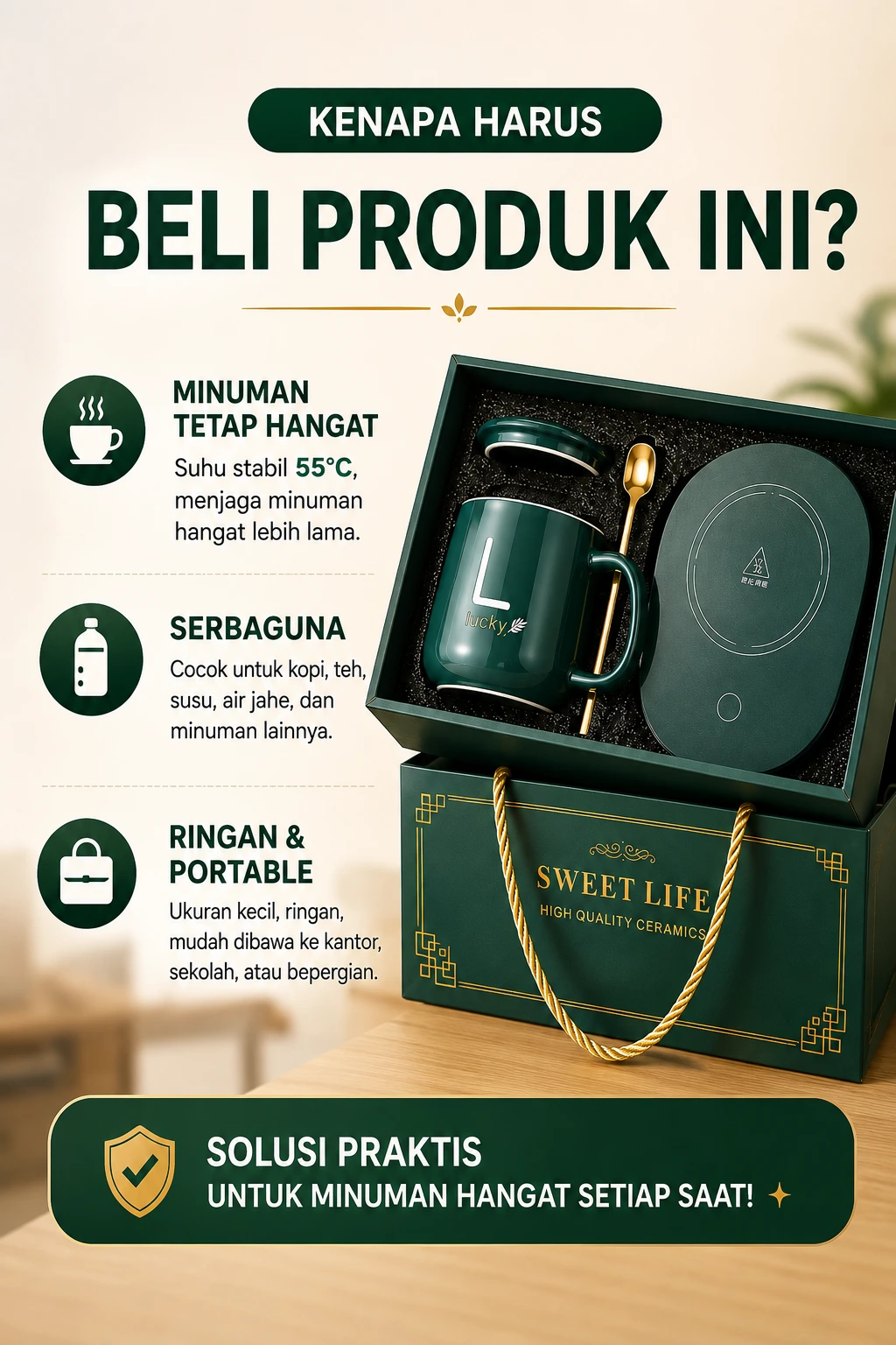 Kenapa Harus Beli Mug Pemanas Ini — Minuman Tetap Hangat, Serbaguna, Ringan & Portable